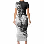 Personalised New Zealand Father's Day Short Sleeve Bodycon Dress Papa Kiwi Bird Tribal Pattern