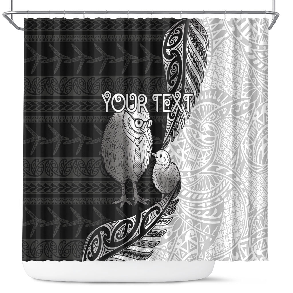 Personalised New Zealand Father's Day Shower Curtain Papa Kiwi Bird Tribal Pattern