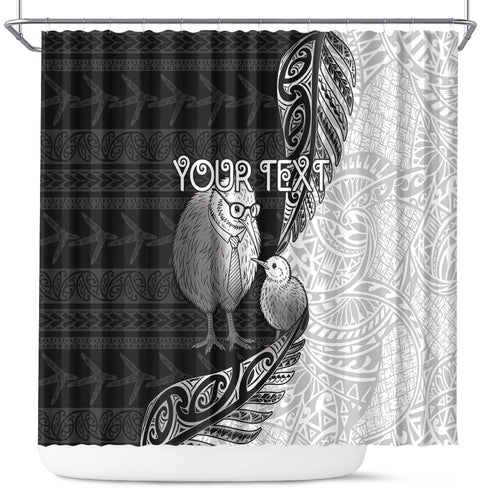 Personalised New Zealand Father's Day Shower Curtain Papa Kiwi Bird Tribal Pattern