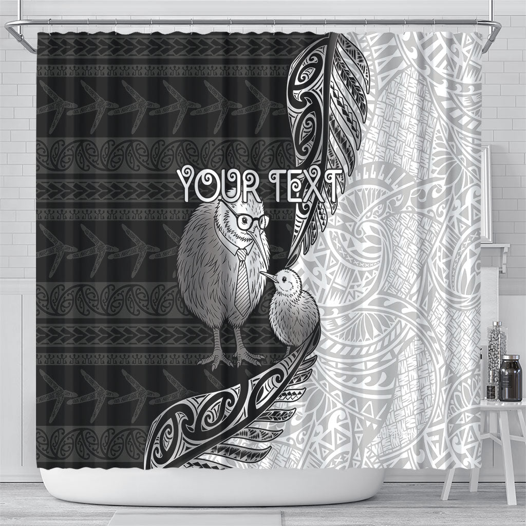 Personalised New Zealand Father's Day Shower Curtain Papa Kiwi Bird Tribal Pattern