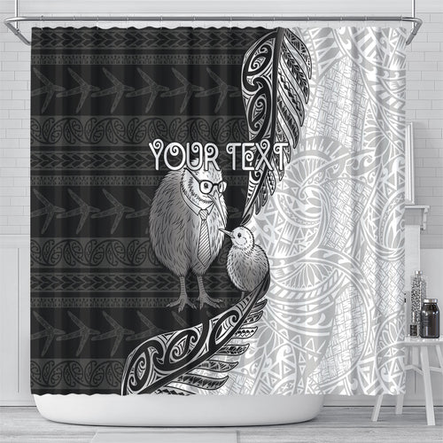 Personalised New Zealand Father's Day Shower Curtain Papa Kiwi Bird Tribal Pattern