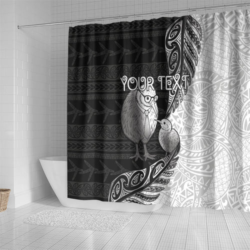 Personalised New Zealand Father's Day Shower Curtain Papa Kiwi Bird Tribal Pattern