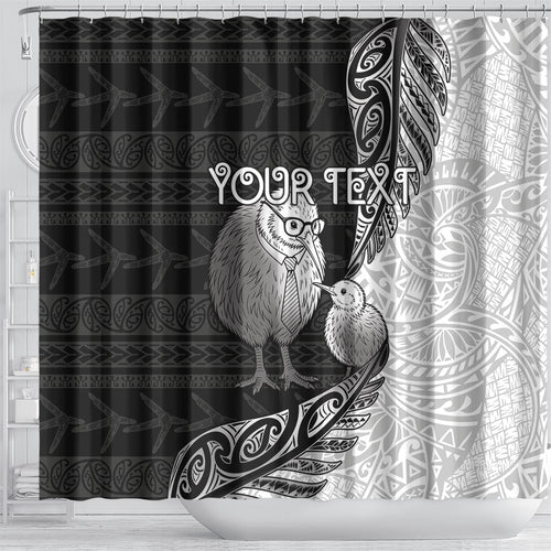 Personalised New Zealand Father's Day Shower Curtain Papa Kiwi Bird Tribal Pattern