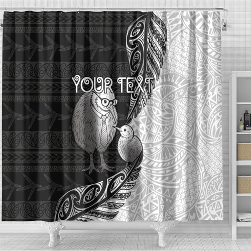 Personalised New Zealand Father's Day Shower Curtain Papa Kiwi Bird Tribal Pattern