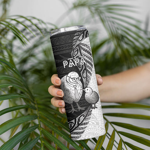 Personalised New Zealand Father's Day Skinny Tumbler Papa Kiwi Bird Tribal Pattern
