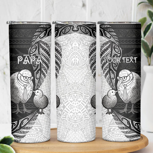 Personalised New Zealand Father's Day Skinny Tumbler Papa Kiwi Bird Tribal Pattern