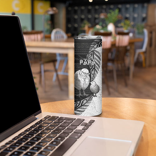 Personalised New Zealand Father's Day Skinny Tumbler Papa Kiwi Bird Tribal Pattern