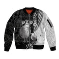 Personalised New Zealand Father's Day Sleeve Zip Bomber Jacket Papa Kiwi Bird Tribal Pattern