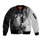 Personalised New Zealand Father's Day Sleeve Zip Bomber Jacket Papa Kiwi Bird Tribal Pattern