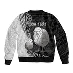 Personalised New Zealand Father's Day Sleeve Zip Bomber Jacket Papa Kiwi Bird Tribal Pattern