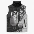 Personalised New Zealand Father's Day Sleeveless Puffer Jacket Papa Kiwi Bird Tribal Pattern