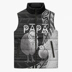 Personalised New Zealand Father's Day Sleeveless Puffer Jacket Papa Kiwi Bird Tribal Pattern