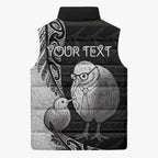 Personalised New Zealand Father's Day Sleeveless Puffer Jacket Papa Kiwi Bird Tribal Pattern