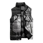 Personalised New Zealand Father's Day Sleeveless Puffer Jacket Papa Kiwi Bird Tribal Pattern