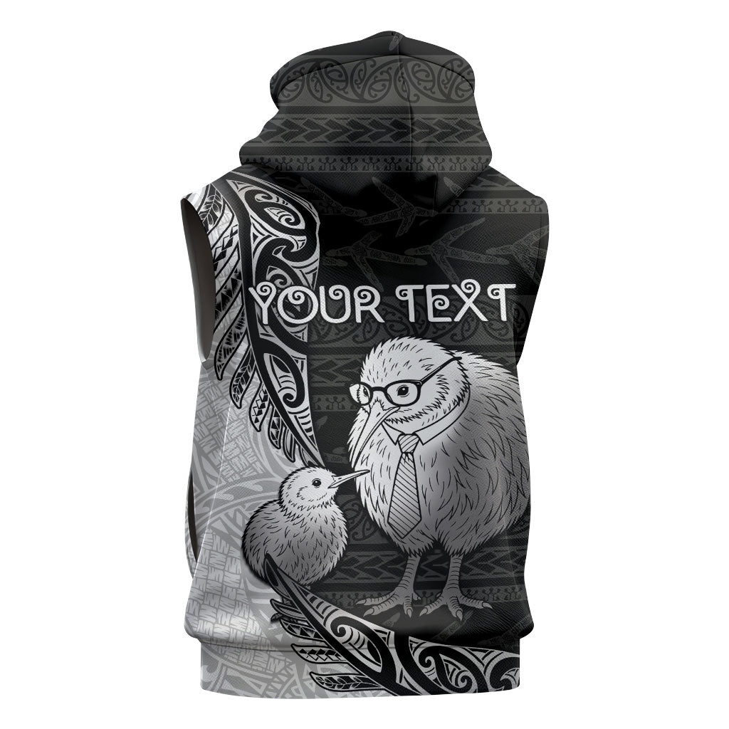 Personalised New Zealand Father's Day Sleeveless Zip Hoodie Papa Kiwi Bird Tribal Pattern