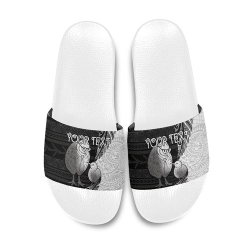 Personalised New Zealand Father's Day Slide Sandals Papa Kiwi Bird Tribal Pattern