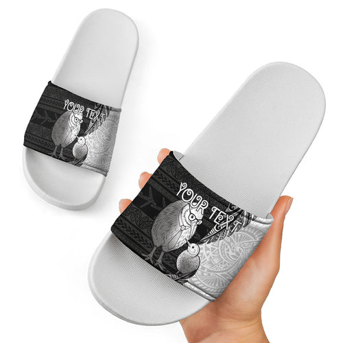 Personalised New Zealand Father's Day Slide Sandals Papa Kiwi Bird Tribal Pattern