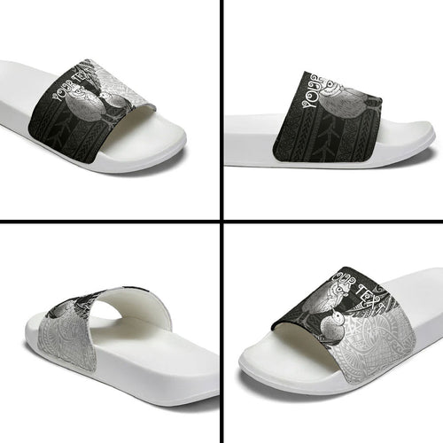 Personalised New Zealand Father's Day Slide Sandals Papa Kiwi Bird Tribal Pattern