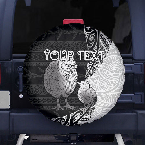 Personalised New Zealand Father's Day Spare Tire Cover Papa Kiwi Bird Tribal Pattern