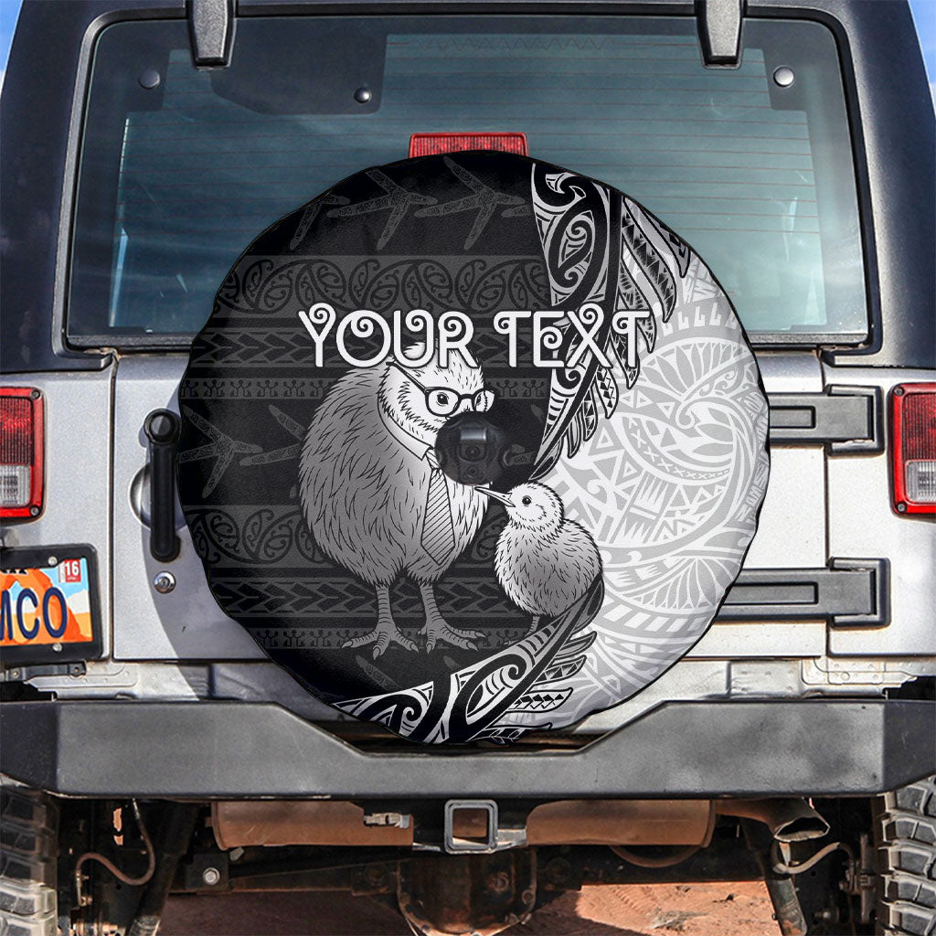 Personalised New Zealand Father's Day Spare Tire Cover Papa Kiwi Bird Tribal Pattern