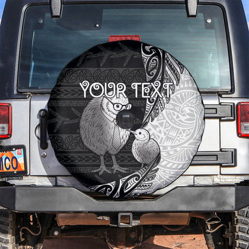 Personalised New Zealand Father's Day Spare Tire Cover Papa Kiwi Bird Tribal Pattern