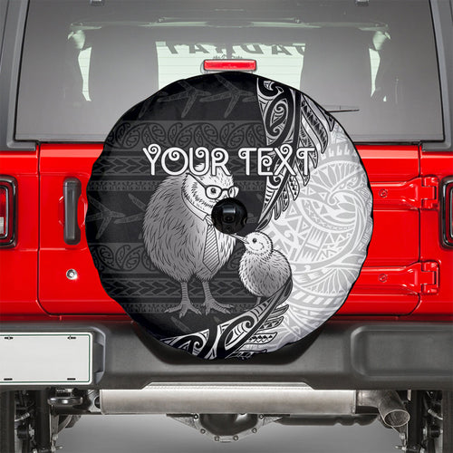 Personalised New Zealand Father's Day Spare Tire Cover Papa Kiwi Bird Tribal Pattern