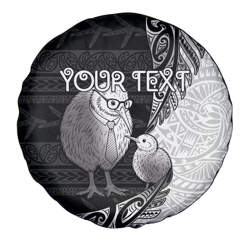 Personalised New Zealand Father's Day Spare Tire Cover Papa Kiwi Bird Tribal Pattern