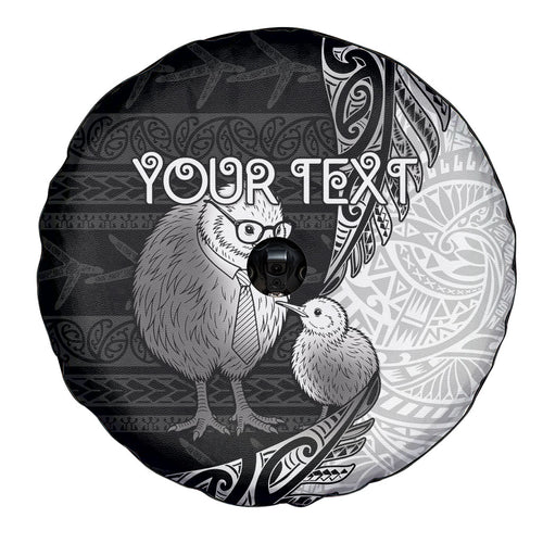 Personalised New Zealand Father's Day Spare Tire Cover Papa Kiwi Bird Tribal Pattern