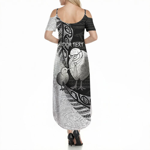 Personalised New Zealand Father's Day Summer Maxi Dress Papa Kiwi Bird Tribal Pattern