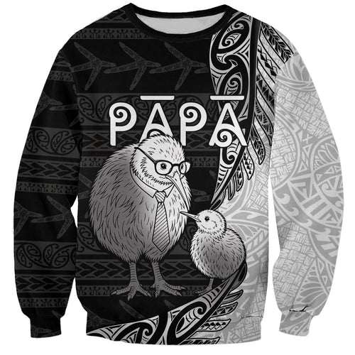 Personalised New Zealand Father's Day Sweatshirt Papa Kiwi Bird Tribal Pattern