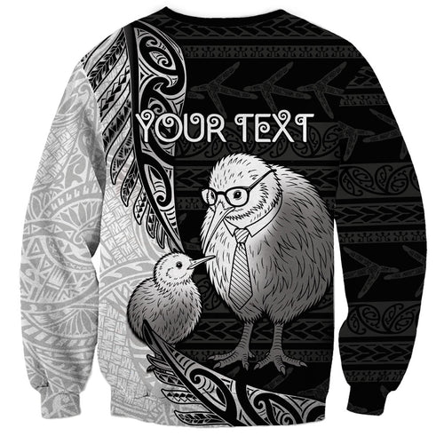 Personalised New Zealand Father's Day Sweatshirt Papa Kiwi Bird Tribal Pattern
