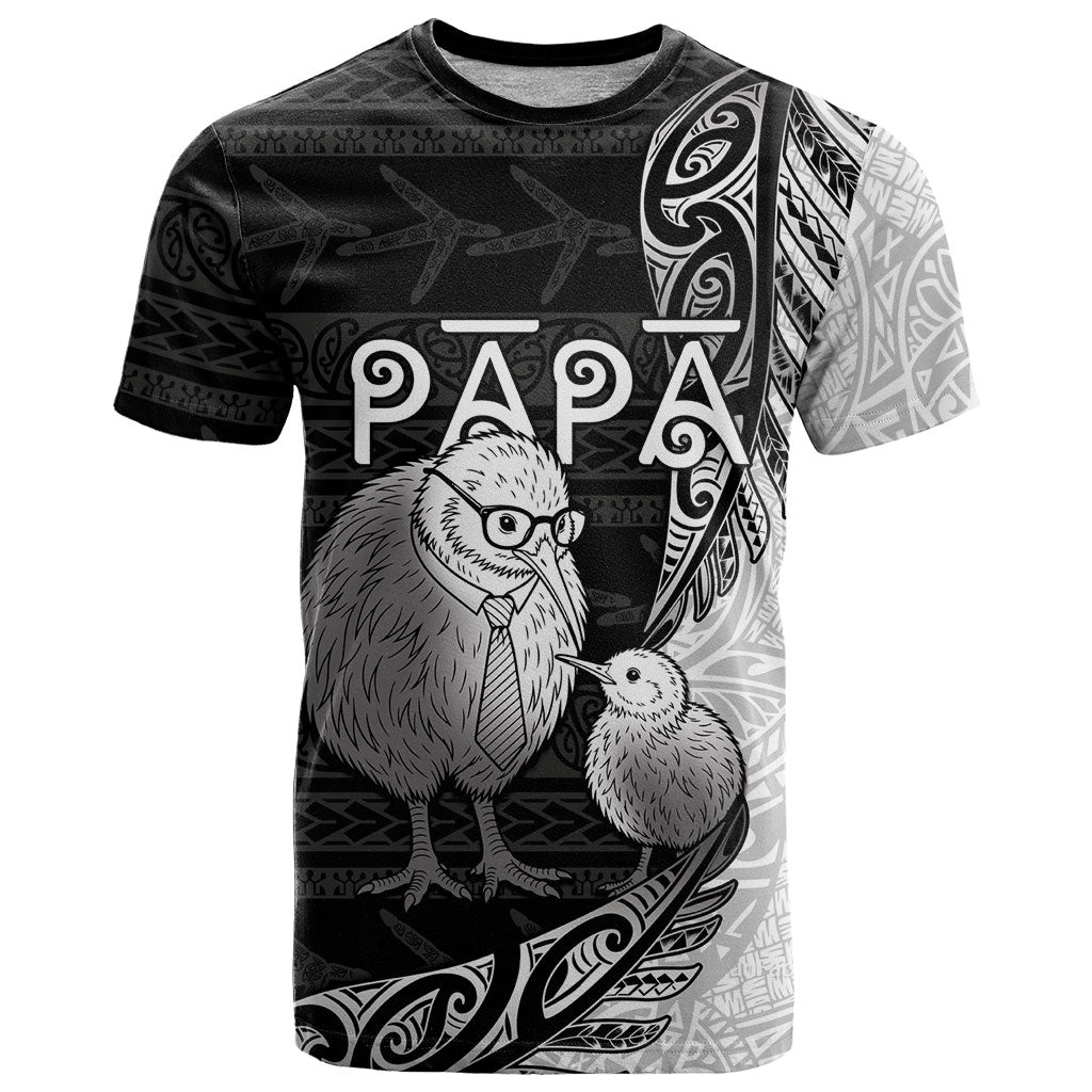 Personalised New Zealand Father's Day T Shirt Papa Kiwi Bird Tribal Pattern