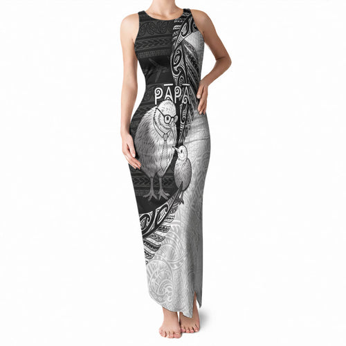 Personalised New Zealand Father's Day Tank Maxi Dress Papa Kiwi Bird Tribal Pattern