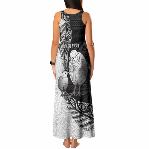 Personalised New Zealand Father's Day Tank Maxi Dress Papa Kiwi Bird Tribal Pattern