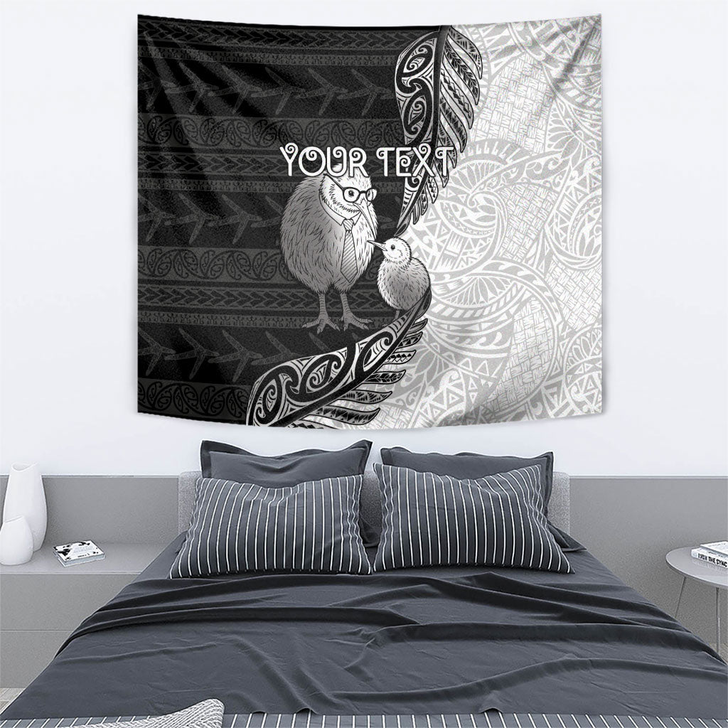 Personalised New Zealand Father's Day Tapestry Papa Kiwi Bird Tribal Pattern