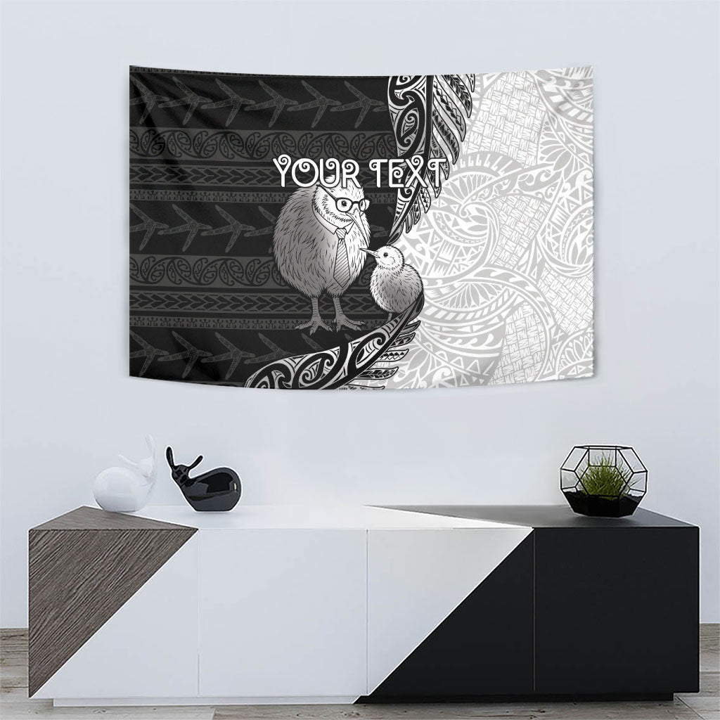 Personalised New Zealand Father's Day Tapestry Papa Kiwi Bird Tribal Pattern