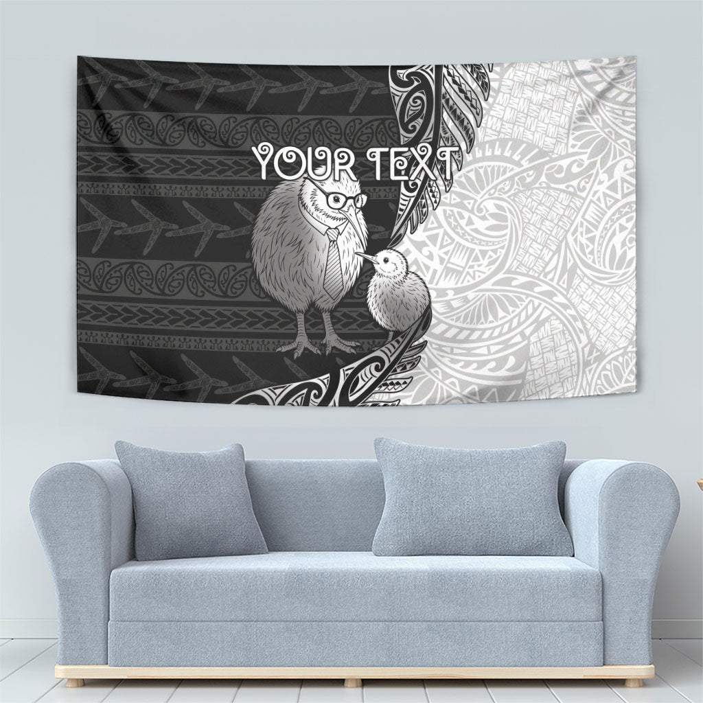 Personalised New Zealand Father's Day Tapestry Papa Kiwi Bird Tribal Pattern