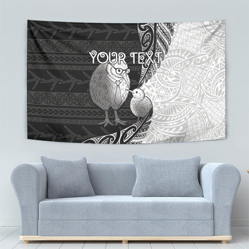 Personalised New Zealand Father's Day Tapestry Papa Kiwi Bird Tribal Pattern