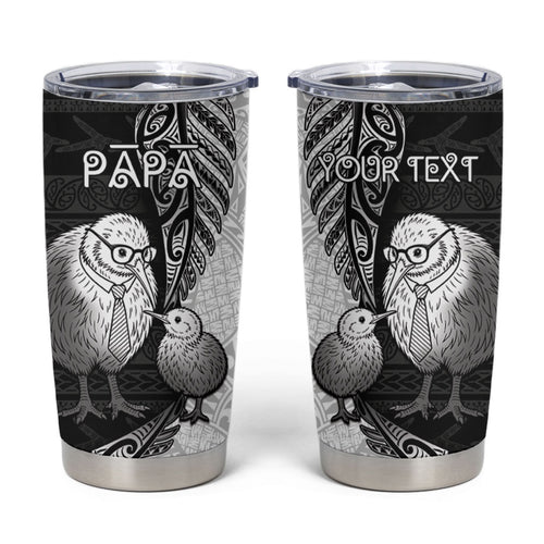 Personalised New Zealand Father's Day Tumbler Cup Papa Kiwi Bird Tribal Pattern