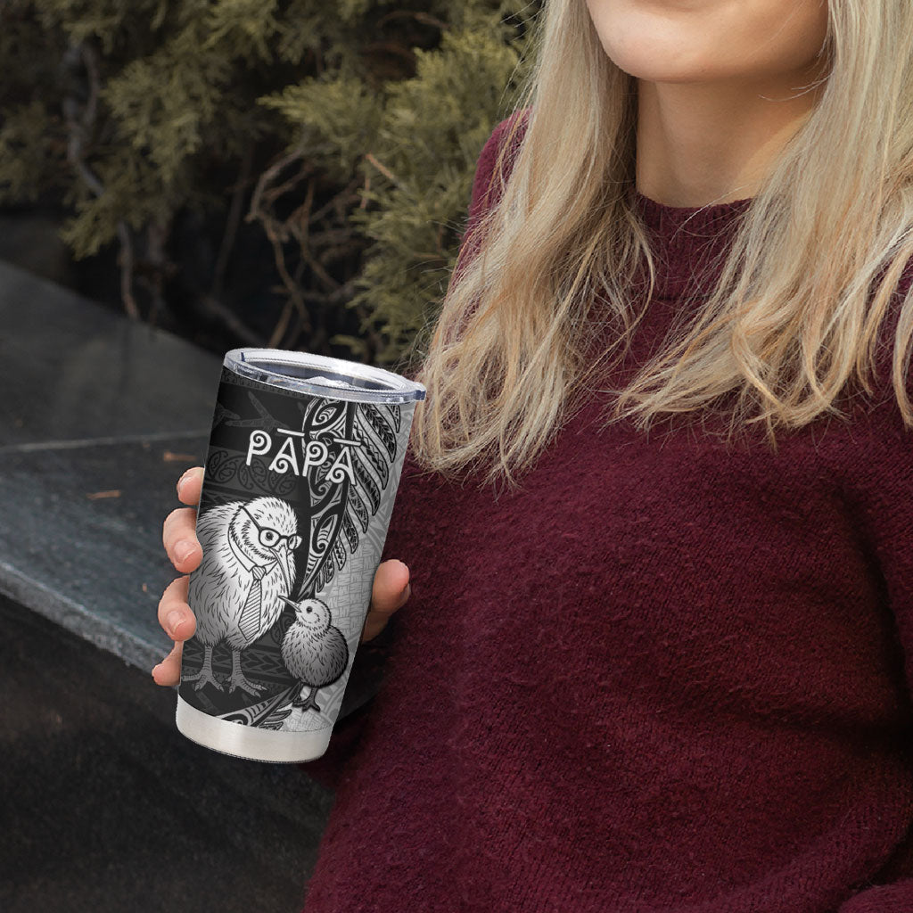 Personalised New Zealand Father's Day Tumbler Cup Papa Kiwi Bird Tribal Pattern