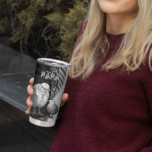 Personalised New Zealand Father's Day Tumbler Cup Papa Kiwi Bird Tribal Pattern