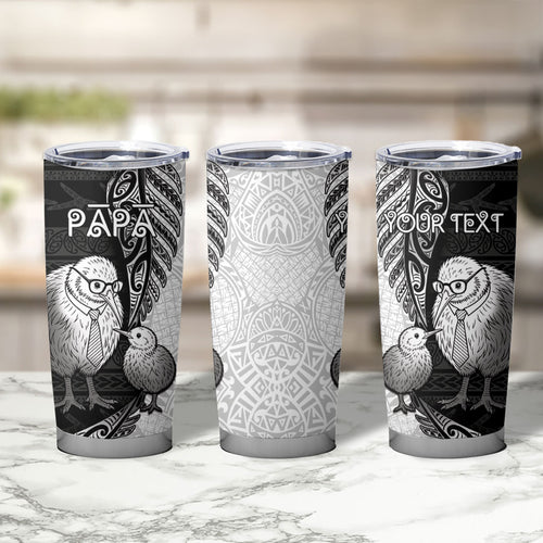 Personalised New Zealand Father's Day Tumbler Cup Papa Kiwi Bird Tribal Pattern