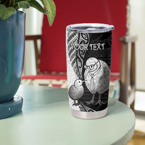 Personalised New Zealand Father's Day Tumbler Cup Papa Kiwi Bird Tribal Pattern