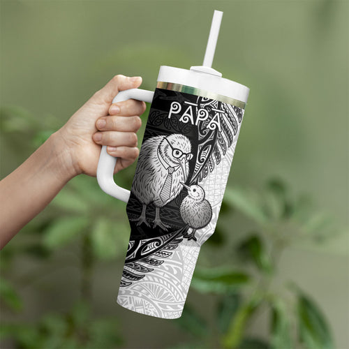 Personalised New Zealand Father's Day Tumbler With Handle Papa Kiwi Bird Tribal Pattern