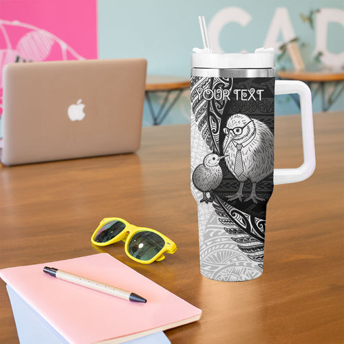 Personalised New Zealand Father's Day Tumbler With Handle Papa Kiwi Bird Tribal Pattern