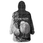 Personalised New Zealand Father's Day Wearable Blanket Hoodie Papa Kiwi Bird Tribal Pattern