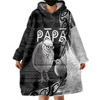 Personalised New Zealand Father's Day Wearable Blanket Hoodie Papa Kiwi Bird Tribal Pattern
