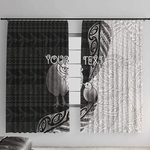 Personalised New Zealand Father's Day Window Curtain Papa Kiwi Bird Tribal Pattern