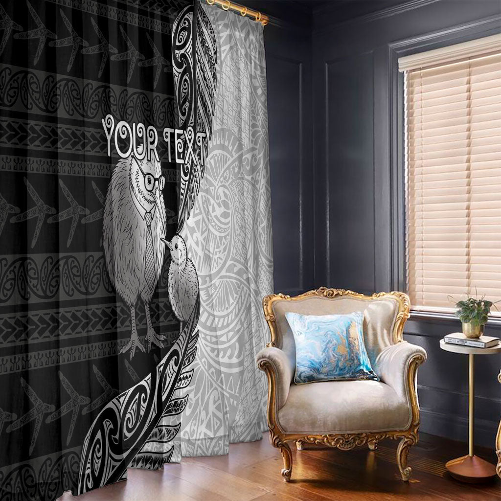 Personalised New Zealand Father's Day Window Curtain Papa Kiwi Bird Tribal Pattern
