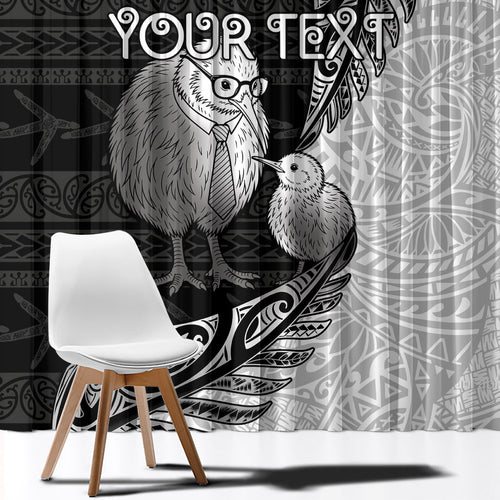 Personalised New Zealand Father's Day Window Curtain Papa Kiwi Bird Tribal Pattern